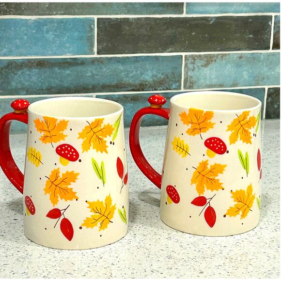 NEW Red Mushroom & Leaves Coffee Mugs/Cups Lang Design-Garden-CountryCore-16oz - Picture 1 of 8